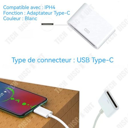Lightning-adapter - TD - iPhone 4/4S till iPhone 5/5S/6 - Vit - Universell - 30 stift till 8 stift