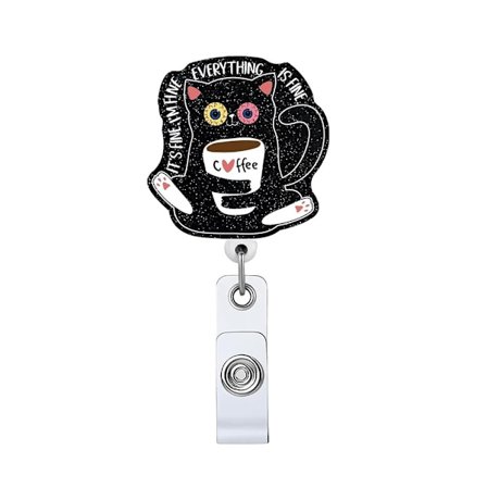 Kissan sisäänvedettävä nimikorttikela ID-klipsillä, nimilappu, lahja sairaanhoitajille, lääkäreille, lääketieteelliseen toimistoon, kahvin ystäville, 