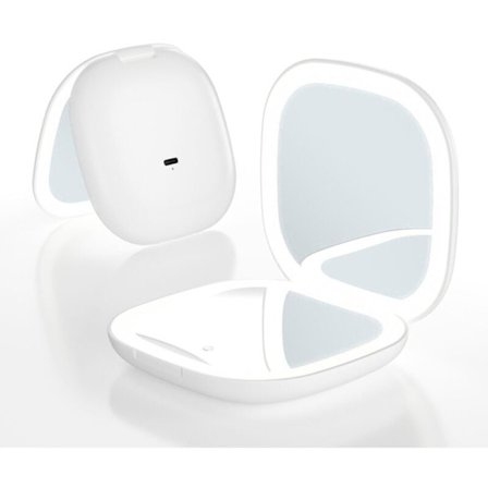 Mini LED sminkspegel, 5x förstoring, dubbelsidiga fickor, praktisk sminkspegel för resor, svart.