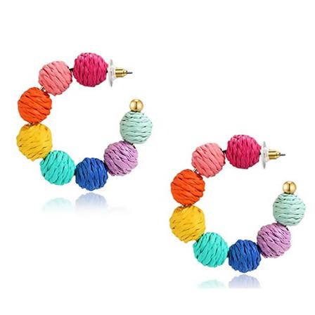 Vine Örhängen Summer Bohemia Raffia Ball Hoops Suspended Women's