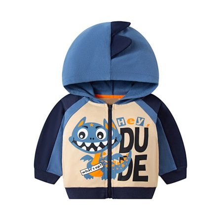 2024 Ny Sød Toddler Drengejakke Tegneserie Dinosaur Dyr Lynlås Pakkevæk Forår Efterår Hættetrøje Frakke til Børn