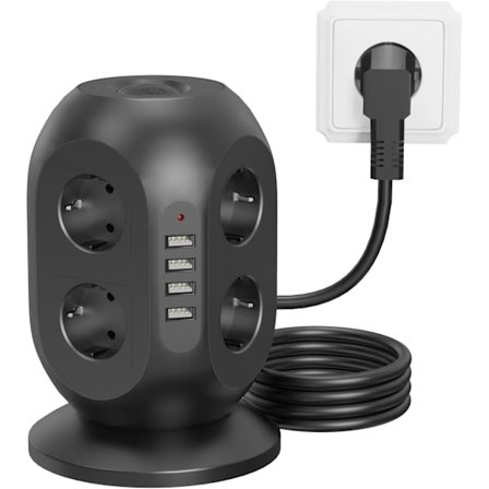 8-vägs USB-grenuttag kub med överspänningsskydd 2m kabel för skrivbord hemmakontor