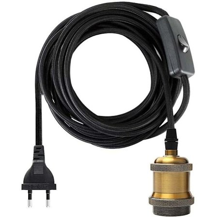 E27 Sokkel med bryter, 1,2 meter tekstilkabel, elektrisk kabel for glødelampesokkel/Edison retro pendellampe/kreativ lampe, vintage messinglampe...