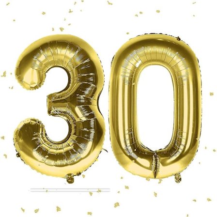 30:e födelsedagsfest ballongnummer, 2 st Healwe guld