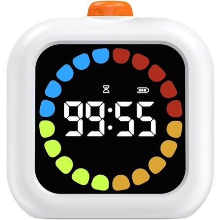 Visuell Timer, 99 Minuter Digital Uppladdningsbar Timer med 3 Lägen, LCD Färgskärm Bakgrundsbelysning Rotationstimer - Vit