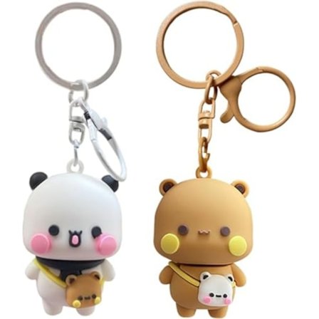 2 stk. Petrichor BuBu Dudu Søde Panda Bjørn Nøgleringe - Mini Kawaii Tvillinge Figur Sæt, Holdbar PVC & Charm til Rygsække