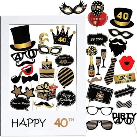 Fotorekvisitter til 40 års fødselsdagsfest, 35 stk