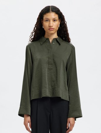 Selected Slfjean Ls Cropped Shirt B - Green - 38