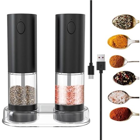 ING Elektrisk salt- og peberkværnsæt, genopladelig kværn, udstyret med keramiske knive, inkluderer rengøringsbeholder