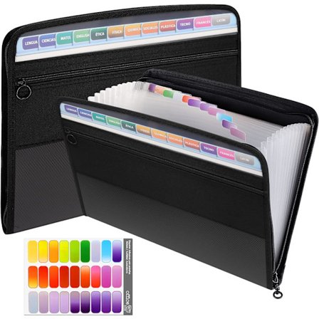 Fil A4, 13 rum Dokumentmappe Filmappe Sorteringsmappe med lynlås, dokumenttaske Etui Lever Arkivmappe og stærk plast til Off