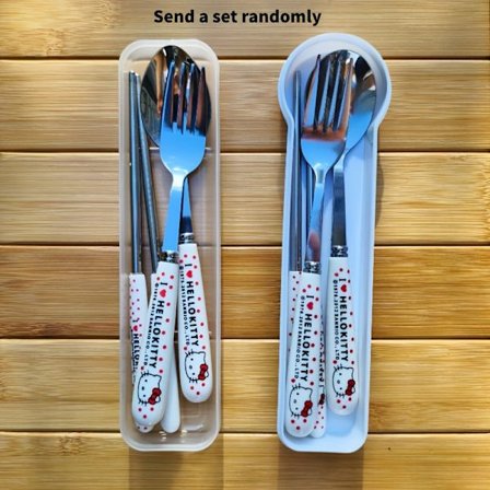 IP 3 st/set Sanrio Hello Kitty Rostfritt Stål Portabelt Bestickset, Utsökt Kuromi Bordsservis