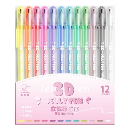 3D Jelly Pen Set Candy Color Gel Penne Kunst Tilbehør Fed Punktmarkør Håndskrift Blækpenne til at skrive til malebog null - 12 farver