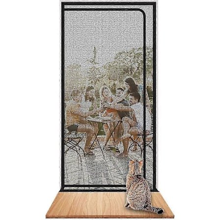 Forsterket kattedørskjerm, kraftig kjæledyrssikker skjerm med glidelås, hvit, hindrer kjæledyr i å løpe