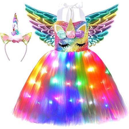 Tyttöjen Yksisarvisasu LED-Valoilla Yksisarvismekko Syntymäpäiväjuhliin Prinsessamekko Halloween-Juhliin