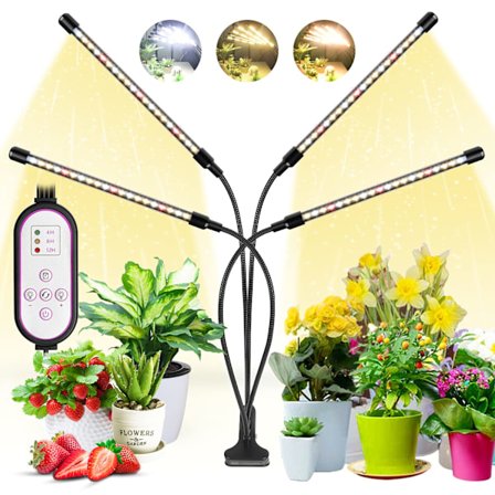 Plantelys, Grolys til indendørs planter, 80 LED'er Led Grolys 660nm Fuld spektrum, 4 hoveder Grolampe med timer til frøplanter og sukkulenter