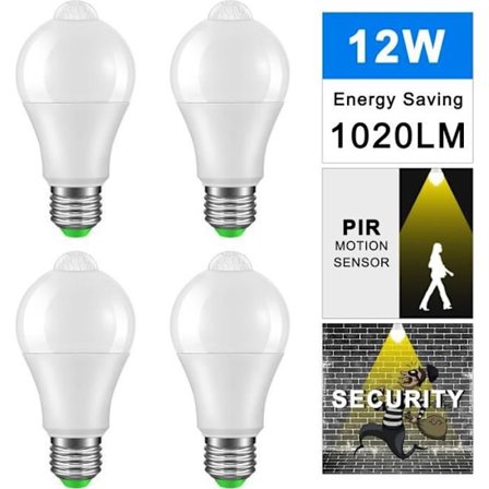 4 stk. LED-pære - Uspecificeret - E27 - 12W - 3000K - Lyssensor og PIR