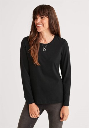 Cellbes of Sweden - Langærmet jerseytop i økologisk bomuld i sort til damer i størrelse 38/40