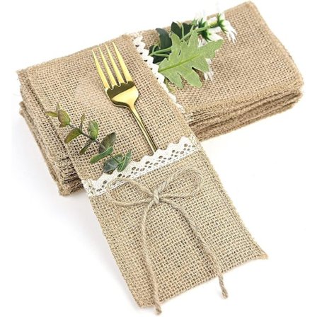10 stk., blonde jute bestikkpose, blonde jute bestikkpose, middag