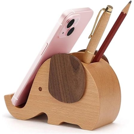 Födelsedagspresenter till Kvinnor och Män, Träpenna Telefonställ Elefant Telefonhållare Djur Telefonställ, Skrivbordsdekoration Trä Elefant Penna 