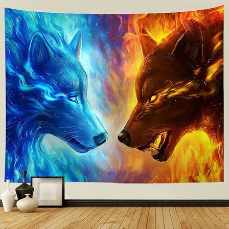 Seinän koristelu Frost Wolf And Flame Wolf Tapestry Seinävaate Värikäs