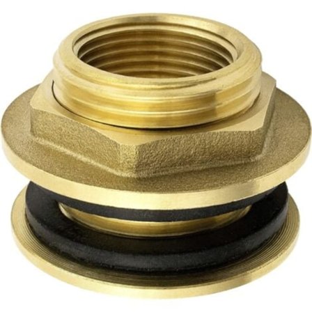 TS-Gjennomføring i messing, 3/4 tommer, i rustfritt stål, skottgjennomføring for vannkraner, regntønne, container, IBC-tank