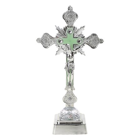 Kirkens relikvier Figurer Nattlys Krusifiks Jesus Kristus på stativet Lampe for Cross Catholic Antique Home Decor