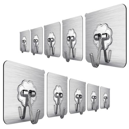 10x seinäkoukut - itseliimautuvat - hopea