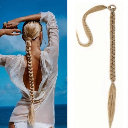 80 cm flettet hestehale, lang flettet hestehale-extension, lige hestehale-extension af naturligt blødt syntetisk hår til kvinder og piger