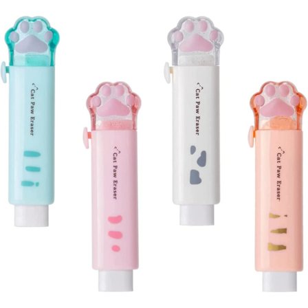 4 søde viskelædere, sammenklappelige viskelædere Kawaii kattepote viskelædere til børn, gummi push-pull viskelæder til studerende skrivning, tegning 
