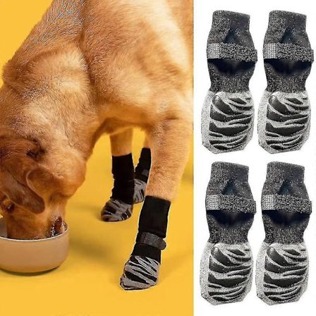 4 stk. skridsikre sokker til hunde, pote-beskyttere mod slikken og skridning, perfekte som hundepote-beskyttere til hårde gulve L Stribe