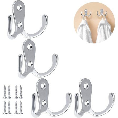 4 kpl Tuplakoukkuja, Metallinen Ovenkoukku Ruuveilla Vaatteiden Pyyhkeiden Ripustamiseen Kylpyhuoneeseen Makuuhuoneen Oven Seinälle, Tuplavaatekoukut
