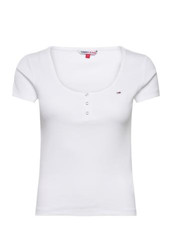 Tjw Bby Button Rib C-Neck T-shirts & Tops Short-sleeved Hvit Tommy Jeans*Betinget Tilbud