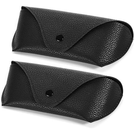 sses Etui, 2-pakning Læretui for briller, Mykt PU-lær Bærbart brilleetui, Reiseetui, Passer de fleste standardbriller og solbriller, Unisex (Svart)