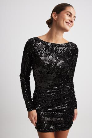 NA-KD Robe courte en velours à sequins - Robes de fête - Noir - Large