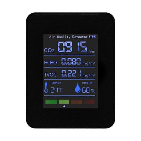 5-i-1 Luftkvalitetsmåler, USB Oppladbar CO2-detektor Svart