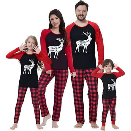 Julepyjamas med Sød Hjorteprint - Langærmet PJS Sæt