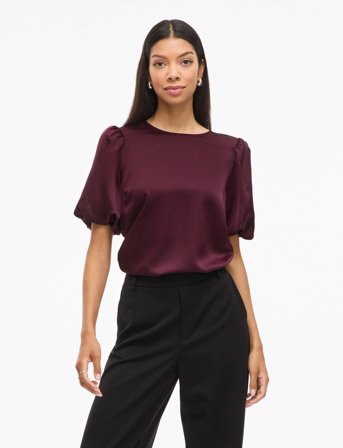 Vila Viellette 2/4 Satin Puff Top - Noos - Burgundy - 34