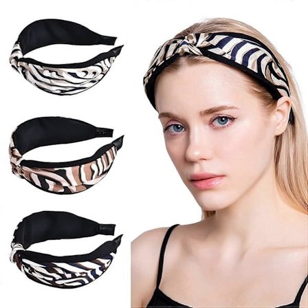 Knudebånd til kvinder, trendy pandebånd til træning, hårstylingstilbehør, 3-pak Zebra