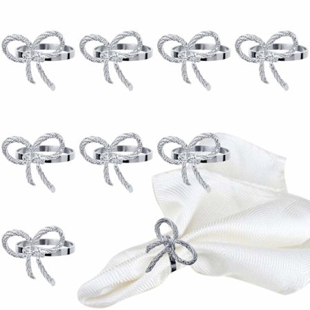 Pakke med 12 servietringe i legering med hul blomst (sølv sløjfe)