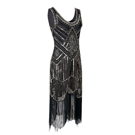 1920-tals festklänning, fransad dräktklänning för damer 20-talspalljetter Pärlor Vintage kvällsfest Eleganta klänningar
