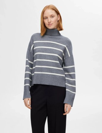 Selected Slfkamma Ls Knit Roll Neck Noos - Grey - XL
