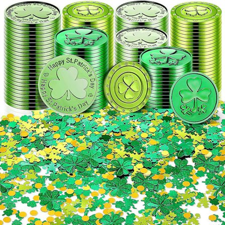 250 stykker St. Patricks Day kløverbladmynter 3-blad og 4-blad lykkemynter grønne og plast St. Patrick konfetti grønn bordkonfetti til St. Patrick
