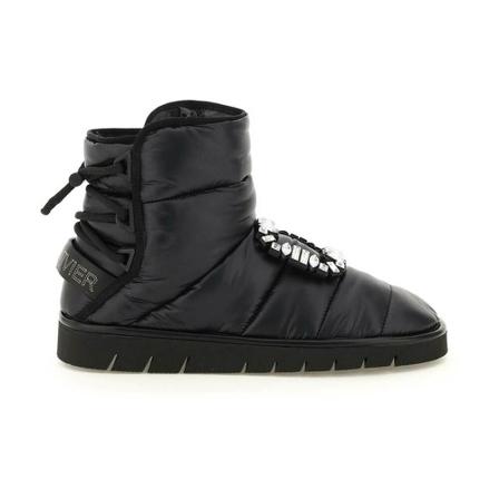 Roger Vivier, Winter puffy boots with strass buckle Czarny, Kobieta, Rozmiar: 39 EU