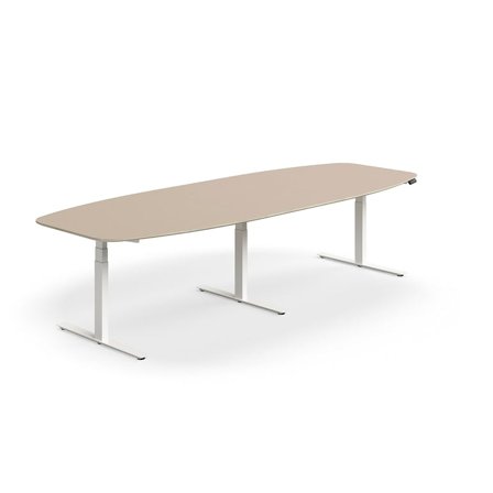 Höhenverstellbarer Konferenztisch NOVUS, 3200x1200 mm, weiß/lehmgrau