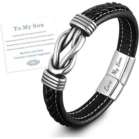 Mamma och son för alltid sammanlänkade flätat läderarmband herr rostfritt flätat läderarmband inspirerande armband son examen
