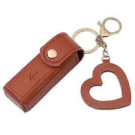 Leppestiftorganisator Nøkkelring Lær Leppestiftetui med Hjerteanheng for Kvinner Bærbart Lipgloss-etui for Reisesekk Kaffe Coffee