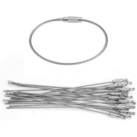 Wire nøgleringe, nøglering ring rustfrit stål kabler, ring loop kabler med pakninger 20 stk.