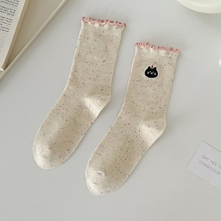 3 par Höst och Vinter Nya Söta Strumpor Barns Mellanhöga Strumpor Ins Tide 70% Bomull Strumpor Dam Öronformad Spets Pile Strumpor