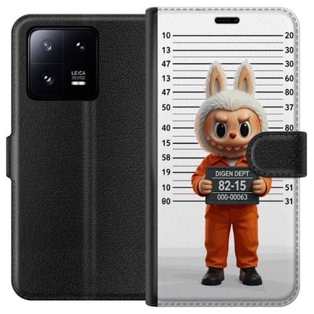 Kompatibel Tegnebogsetui til Xiaomi Xiaomi 13 Pro Sød tegnet kaninfigur i fængselsklæder med fangenummer mod baggrund med længdemåling