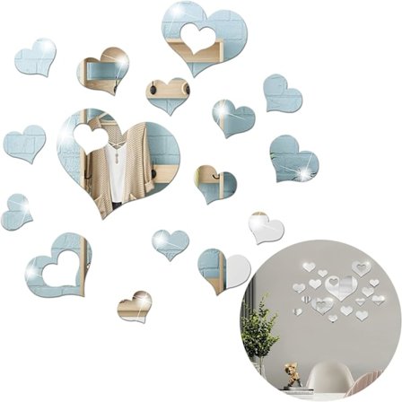 16 stycken akryl spegel självhäftande väggspegel klistermärke hjärta klistermärke